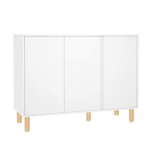 Homfa Armario Almacenaje Mueble Auxiliar de Suelo Aparador Salón Comedor Dormitorio con 3 Puertas 6 Estantes Blanco 107x40x80cm