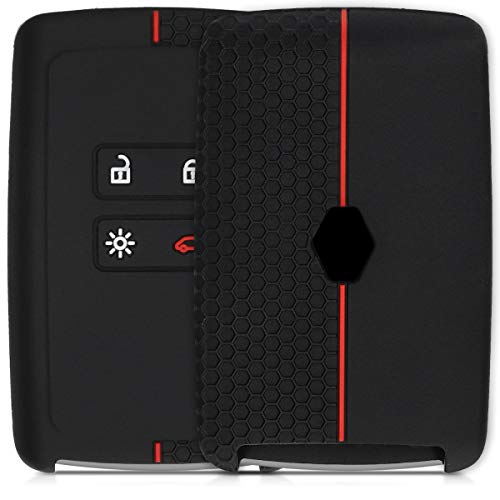 kwmobile Funda de Silicona Compatible con Renault Llave de Coche Smart Key de 4 Botones (Solo Keyless Go) - Carcasa Suave de Silicona - Case Mando de Auto Negro/Rojo