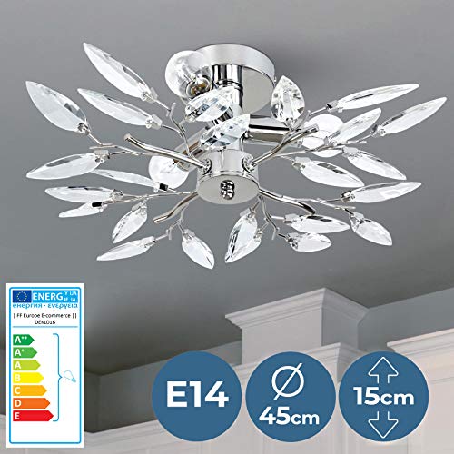 Lámpara de Techo - CEE: A++ a E, en Forma de Hojas, Ø45cm, 3xE14, Redondo, Moderna, Transparente - Luz de Techo, Iluminación Interior - para Sala de Estar, Dormitorio, Cocina, Comedor, Pasillo