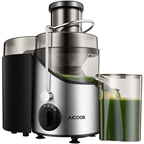 Licuadoras Para Verduras y Frutas, Aicook 3 Velocidades Licuadora Prensado Frio Extractor de Zumos Boca Ancha de 65mm, Extractor de Jugos Libre de BPA, con Base Antideslizante, 18000 RPM