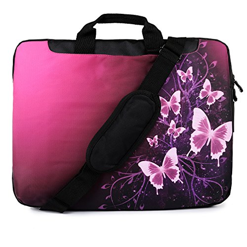 TaylorHe Funda para portátil (15" / 40cm) bolso de bandolera para 15"-15,6" Laptop con bolsillos laterales para accesorios Samsung/Acer/Toshiba/Macbook, diseño de mariposas, rosa, chispas