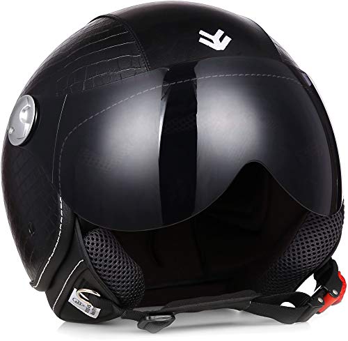 Armor · AV-84 Pure „Croko“ · Casco moto Demi Jet · motocicleta Urbano Scooter Helmet Retro Urban · ECE certificado · Visor · Exclusive Leather-Design · Click-n-Secure™ Clip · S (55-56cm)