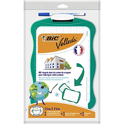 BIC 967261 Velleda Pizarra Reciclable con marcador azul y borrador, color verde, 21 x31 cm