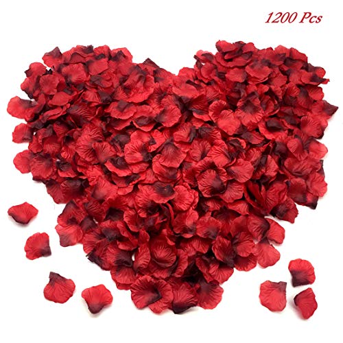 FUJIE 1200 Pcs Pétalos de Rosa Petalos Artificiales Confeti de Rosas Artificiales de Seda Roja para Bodas, Fiestas, día de San Valentín y Ambiente Romántico
