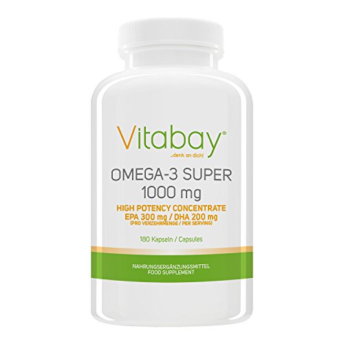 Omega 3 Super 1000 mg, Incluidos los Ácidos Grasos Epa 300 mg Dha 200 mg - 180 Cápsulas