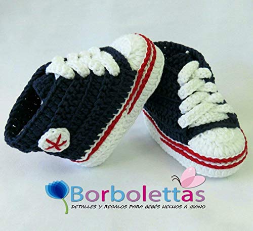 Patucos para Bebé Recién Nacido tipo Converse, 0-3 meses Azul Marino. Handmade. Crochet. España