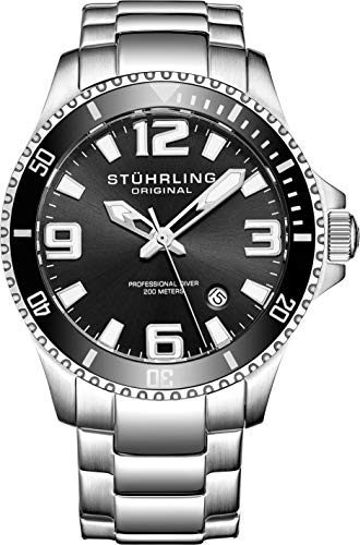 Stuhrling Original 395.33B11 - Reloj analógico de Cuarzo para Hombre, Correa de Acero Inoxidable Color Plateado (Agujas luminiscentes)