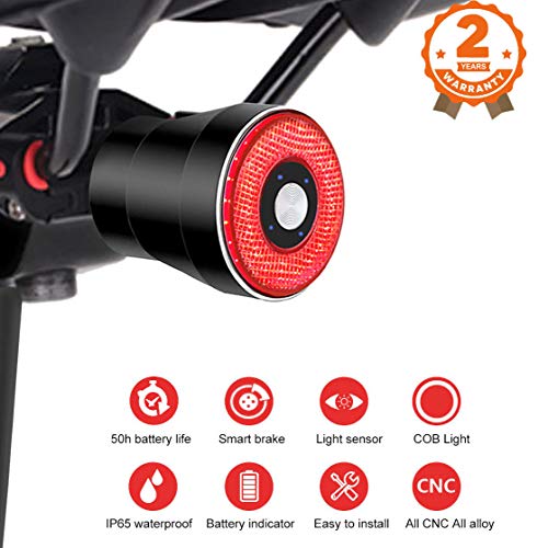 EBUYFIRE Luz Trasera de Bicicleta Inteligente Recargable USB, Super Brillante Rojo Luz LED Bici, Impermeable, Faro Trasero Bici para Máxima Seguridad de Ciclismo