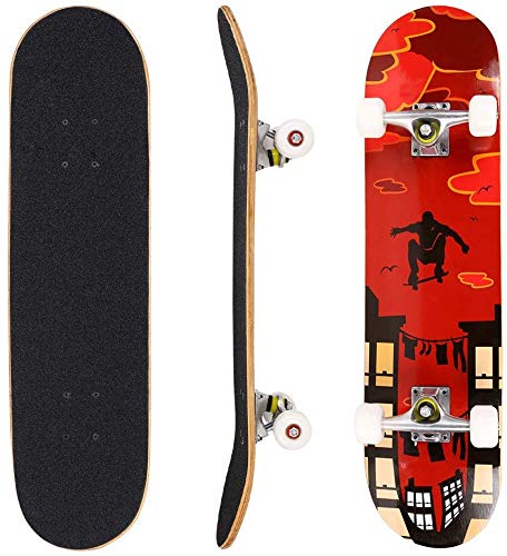 Hikole Skateboard Completo, Pro 31 Pulgadas Monopatín para Adolescentes Principiantes Niñas Niños Adultos, 9 Capas Monopatín de Madera de Arce Hikole Skateboard Completo, Pro 31 Pulgadas Monopatín para Adolescentes Principiantes Niñas Niños Adultos, 9 Capas Monopatín de Madera de Arce