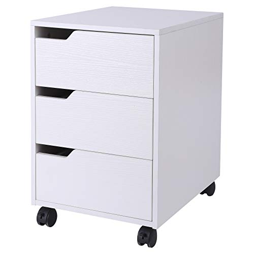 HOMCOM Armario Archivador Móvil para Oficina Cajonera Madera 3 Cajones con Ruedas(2 con Frenos) 40x50x57.5cm MDF