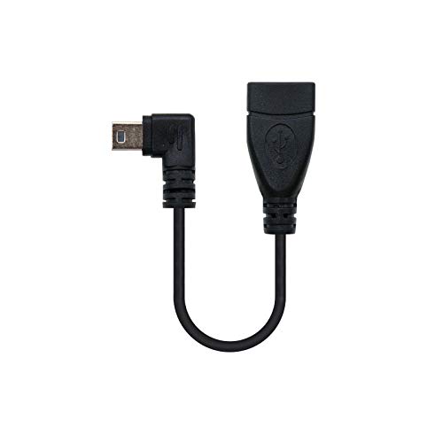 NANOCABLE 10.01.3900 - Cable Mini USB 2.0 OTG acodado (On-The-GO), Tipo Mini B/M-A/H, Macho-Hembra, Negro, 15cm