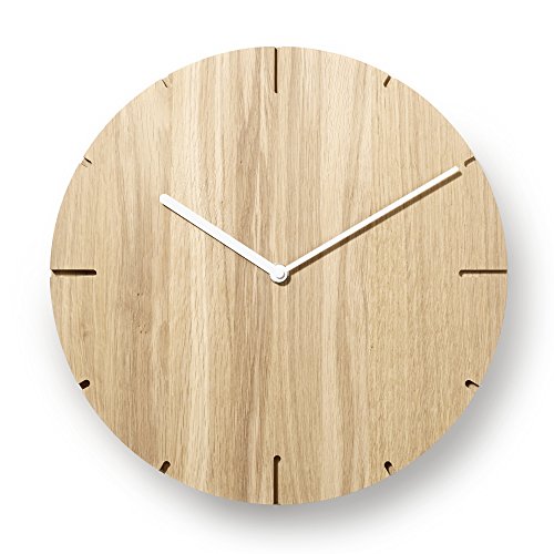 Reloj de pared de madera maciza de roble sin tratar, mecanismo de reloj Junghans silencioso, natural, fabricado en Alemania, Weiße Zeiger