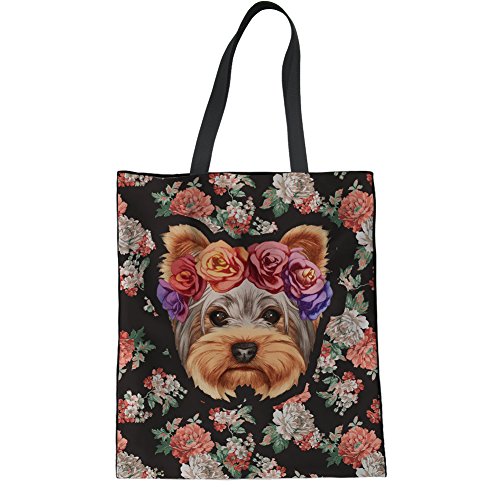 Bolso de mano de lona para mujer Coloranimal, diseño de perro, Yorkie floral (Multicolor) - K-H8578Z22
