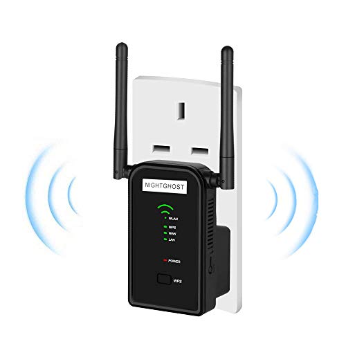 NightGhost WiFi Range Extender, 2.4GHz 300Mbps WiFi Booster Router inalámbrico Punto de Acceso Amplificador de señal Wi-Fi Hotspot Mini Router Ap Repetidor 2 Antenas externas -EUtype