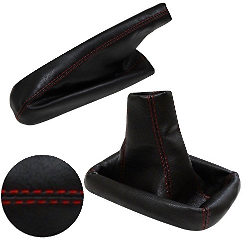 AERZETIX: Funda para palanca de cambios y freno de mano de piel sintética negro con costuras rojo AERZETIX: Funda para palanca de cambios y freno de mano de piel sintética negro con costuras rojo