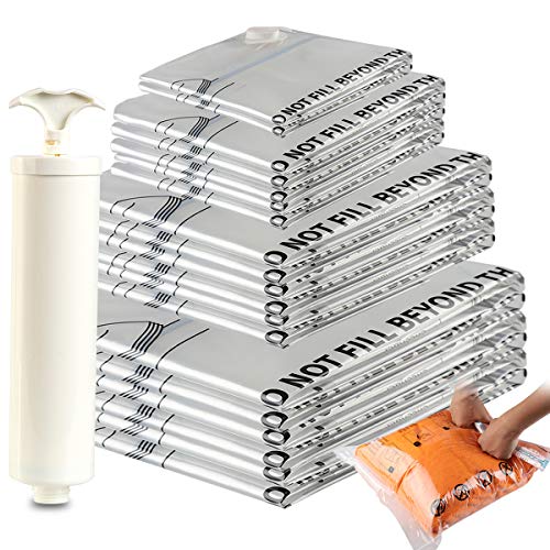 Eono Essentials - Paquete de 20 Bolsas Premium de compresión al vacío con Bomba Manual (2 de Viaje, 2 pequeñas, 6 Medianas, 5 Grandes, 5 Jumbo)