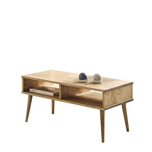 Hogar24-Mesa de Centro diseño Vintage, Madera Maciza Natural con Dos Compartimentos, fabricación Artesanal. 100 cm x 50 cm x 49 cm