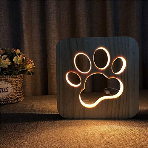 Nueva Pata de Perro de Madera luz Nocturna decoración de Dormitorio para niños Blanco cálido luz única Regalo de Fiesta de cumpleaños para Amigos de niños