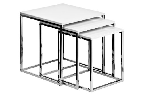 Premier Housewares - Juego de 3 mesas encastrables con Estructura cromada (Alto Brillo, 42 x 40 x 40 cm)