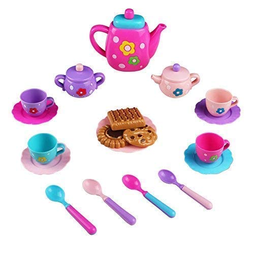 Vajilla Cafe Juguete Juego de Té Set de Café Cocina Alimentos Juguete con Accesorios Cocinita Picnic Juguete para Infantiles Niñas Niños 3 4 5 Años, 19 Piezas