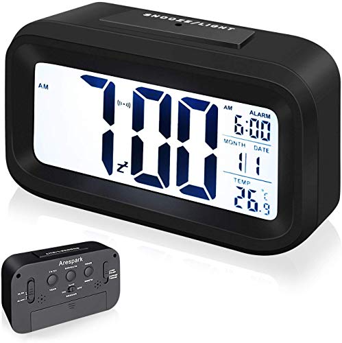 Arespark Despertador Digital, LED Reloj Alarma Electrónico con Luz de Noche, Pantalla LED de 5.3 Pulgadas con Hora, Fecha, Temperatura, Función Snooze 【Versión Avanzada】