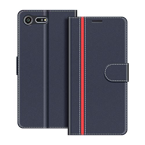 COODIO Funda Sony Xperia XZ Premium con Tapa, Funda Movil Sony Xperia XZ Premium, Funda Libro Sony Xperia XZ Premium Carcasa Magnético Funda para Sony Xperia XZ Premium, Azul Oscuro/Rojo