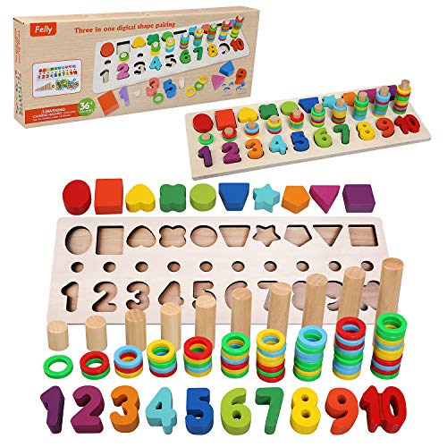 Felly Juguetes Educativos 1 2 3 años Niños, Juguetes de Madera Montessori Bebe Tablero de Conteo Números Apilamiento Clasificación Matemática Aprendizaje de Juegos, Regalo de cumpleaños Navidad Felly Juguetes Educativos 1 2 3 años Niños, Juguetes de Madera Montessori Bebe Tablero de Conteo Números Apilamiento Clasificación Matemática Aprendizaje de Juegos, Regalo de cumpleaños Navidad