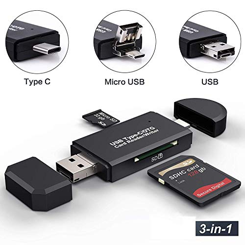Hoonyer Lector de Tarjetas Memoria SD/Micro SD Lector Tarjetas SD USB Tipo C USB 2.0 con Enchufe USB estándar Micro USB para PC y Tableta teléfono Inteligente portátil con función OTG