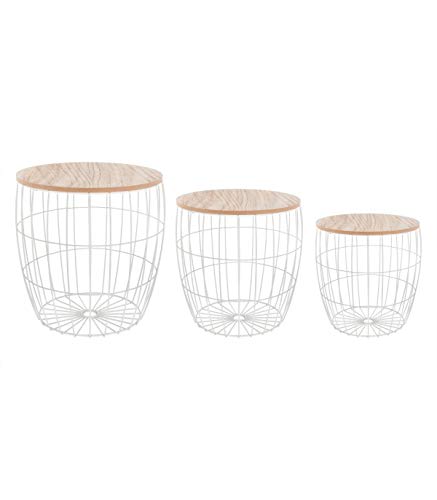 Lote de 3 mesas bajas nido + cofres de almacenaje – estilo escandinavo – Color blanco Lote de 3 mesas bajas nido + cofres de almacenaje – estilo escandinavo – Color blanco