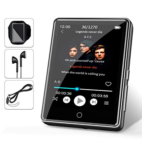 32G Reproductor MP3 Bluetooth 5.0 JBHOO 2.8" MP3 Running con Altavoz, FM Radio, Podómetro, Grabación, Soporte de Pantalla Táctil Completa de hasta 128 GB (Cordón, Brazalete Deportivo Incluido)