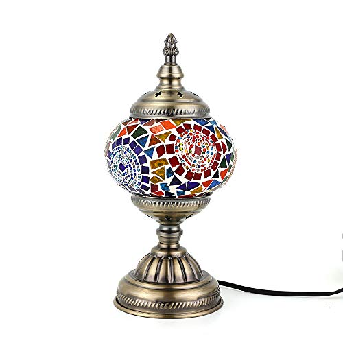 Lámpara Turca Mesa Mosaico de cristal hecho a Mano, Bombilla LED Incluida (Multicolor)