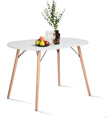 Mesa de comedor FurnitureR Mesa de cocina de mediados de siglo con tubo de madera ovalada, mesa de centro para el hogar, oficina, sala de estar, patio, blanco, 120 x 70 x 75 cm Mesa de comedor FurnitureR Mesa de cocina de mediados de siglo con tubo de madera ovalada, mesa de centro para el hogar, oficina, sala de estar, patio, blanco, 120 x 70 x 75 cm