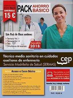 PACK AHORRO BÁSICO. Técnico medio sanitario en cuidados auxiliares de enfermería. Servicio Madrileño de Salud (SERMAS). (Incluye Temarios Vol. I, II, Test y Simulacros)