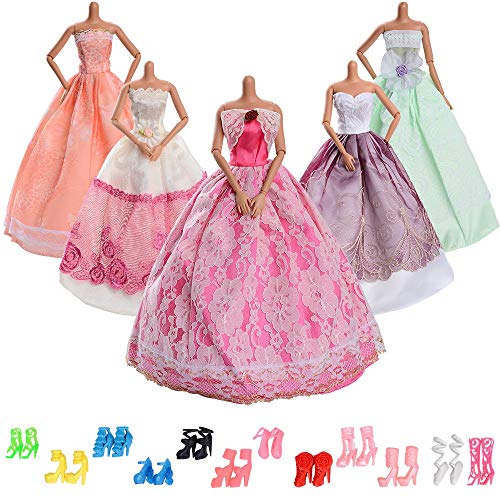 Asiv 5 Piezas Vestidos de Novia, 12 Pares de Zapatos de Ropa Accesorios para muñecas Doll, Estilo al Azar Asiv 5 Piezas Vestidos de Novia, 12 Pares de Zapatos de Ropa Accesorios para muñecas Doll, Estilo al Azar