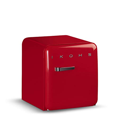 IKOHS Retro Fridge - Frigorífico con diseño, Control de Temperatura Ajustable, Estantes Intercambiables, Estética Vintage de los años 50, Clase Energética A+ (Rojo, 50 cm)