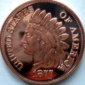 kwg77 Moneda de Cobre de 1 Onza, 1 Cent, 1877, lingote de Cobre Puro .999, Redondo de 39 mm c / Jefe Indio en Reverso suministrado bcw en Moneda de Vinilo