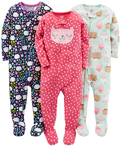 Simple Joys by Carter's pijama de algodón para bebés y niñas pequeñas, 3 unidades ,Sweets/Floral/Kitty ,3 años