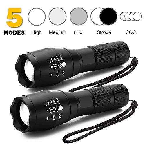 Wesho - Juego de 2 antorchas tácticas LED (1000 lúmenes, 5 modos, impermeable, con zoomable, 3 pilas AAA, uso en el hogar, actividades al aire libre y emergencia Wesho - Juego de 2 antorchas tácticas LED (1000 lúmenes, 5 modos, impermeable, con zoomable, 3 pilas AAA, uso en el hogar, actividades al aire libre y emergencia