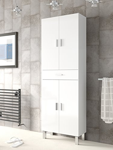 Abitti Mueble de baño o Aseo con Dos Puertas Superiores e Inferiores separadas por un cajón Color Blanco brillo182x60x29cm