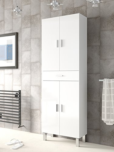 Abitti Mueble de baño o Aseo con Dos Puertas Superiores e Inferiores separadas por un cajón Color Blanco brillo182x60x29cm Abitti Mueble de baño o Aseo con Dos Puertas Superiores e Inferiores separadas por un cajón Color Blanco brillo182x60x29cm