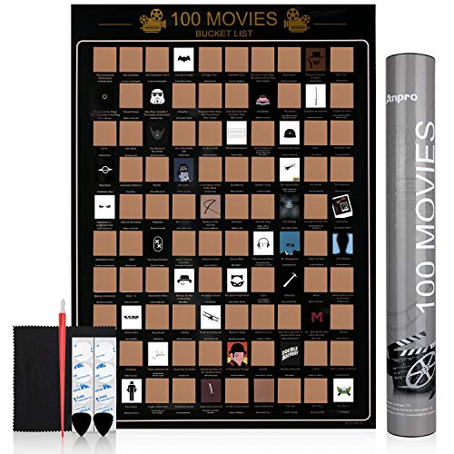 Anpro Póster de Rascar de 100 Películas Lista,6 PCS de Accesorios,Regalos para Amantes de Películas,Lista de Deseos de Películas Anpro Póster de Rascar de 100 Películas Lista,6 PCS de Accesorios,Regalos para Amantes de Películas,Lista de Deseos de Películas