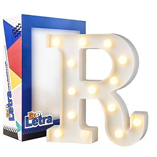 DON LETRA Letras Luminosas Decorativas con Luces LED, Letras del Alfabeto A-Z, Altura de 22cm, Color Blanco - Letra R