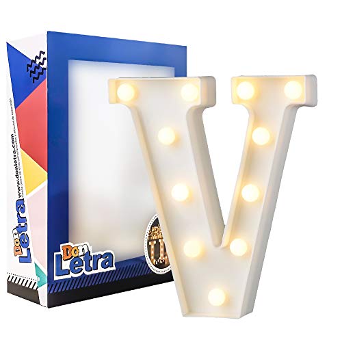 DON LETRA Letras Luminosas Decorativas con Luces LED, Letras del Alfabeto A-Z, Altura de 22cm, Color Blanco - Letra V