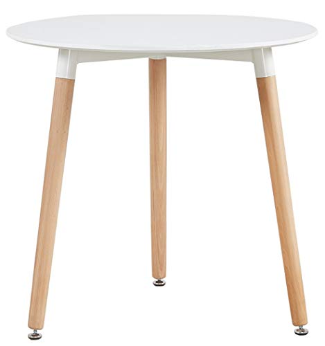 DORAFAIR Mesa Comedor Redondas Blancas, Mesa Cocina Escandinavo y Patas de Madera de Haya, 80 * 72 cm