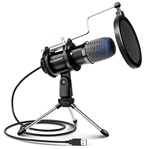 ELEGIANT Micrófono PC USB, Micrófono de Condensador PS4 con Trípode para Grabación de Estudio, Audio Chat en Línea para Facebook TIK Tok Skype Youtube, Ordenador Portátil, Tableta, Móvil, Mac, Negro ELEGIANT Micrófono PC USB, Micrófono de Condensador PS4 con Trípode para Grabación de Estudio, Audio Chat en Línea para Facebook TIK Tok Skype Youtube, Ordenador Portátil, Tableta, Móvil, Mac, Negro