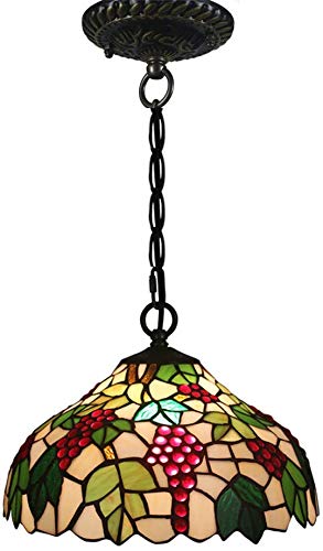 FSLIVING – Lámpara de techo de cristal de colores en estilo Tiffany con cadena de hierro de intensidad regulable, bombillas no incluidas en el envío.