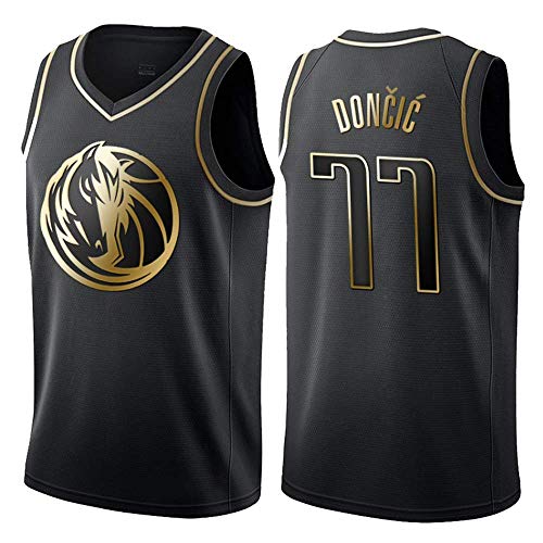 WOLFIRE WF Camiseta de Baloncesto para Hombre, NBA, Dallas Mavericks #77 Luka Doncic. Bordado, Transpirable y Resistente al Desgaste Camiseta para Fan (Golden Edition, XXL)