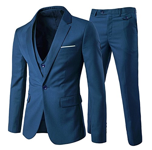 Cloudstyle Traje Suit Hombre 3 Piezas Chaqueta Chaleco pantalón Traje al Estilo Occidental, Azul,L