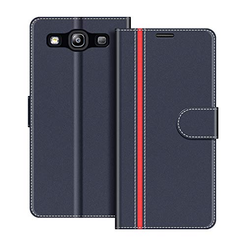 COODIO Funda Samsung Galaxy S3 con Tapa, Funda Movil Samsung S3, Funda Libro Galaxy S3 Carcasa Magnético Funda para Samsung Galaxy S3 / S3 Neo, Azul Oscuro/Rojo