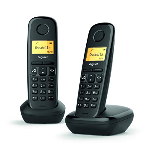 Gigaset A270 Duo - 2 Teléfonos inalámbricos manos libres, gran pantalla iluminada, agenda 80 Contactos, color negro, 5"